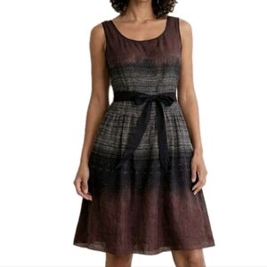Peruvian Connection Tribal Tie Waist Dress Silk Lined Size 14 Brown Black NWT
